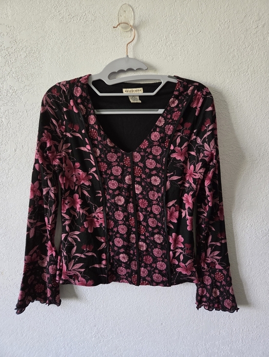 Apostrophe Tops - Apostrophe Black Blouse with Pink Floral Print